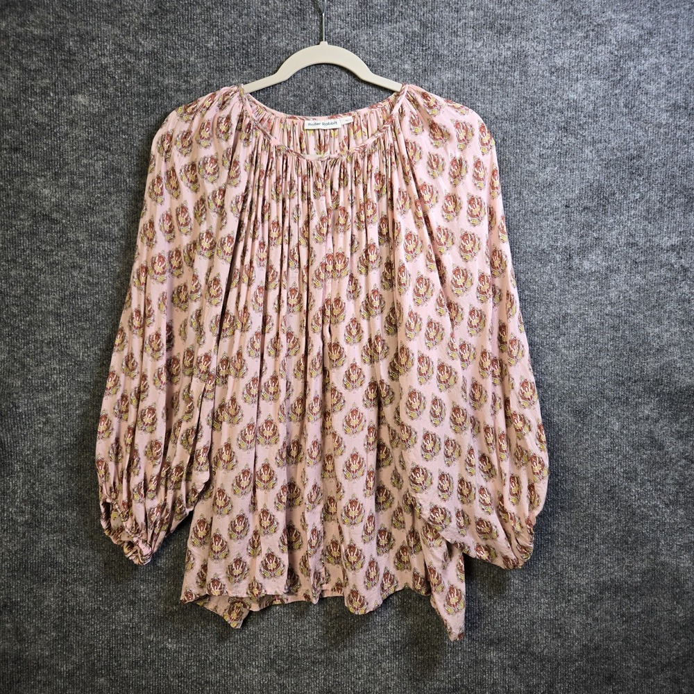 Roller Rabbit Top Womens XL Pink Paisley Botantical Cotton Voile Coastal Boho